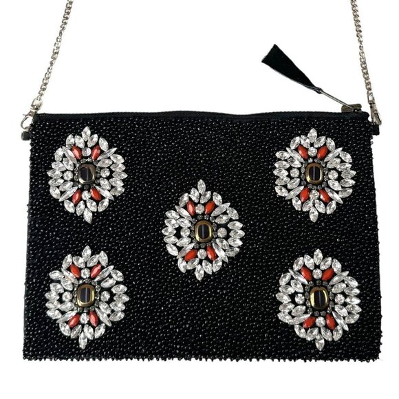 NEW G-Lish Anthropologie Beaded Clutch Shoulder Bag Black Chain Strap Goth 90s - Picture 3 of 12